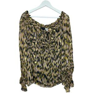 Milly of New York Printed Golden Polkadot Long Sleeve Blouse